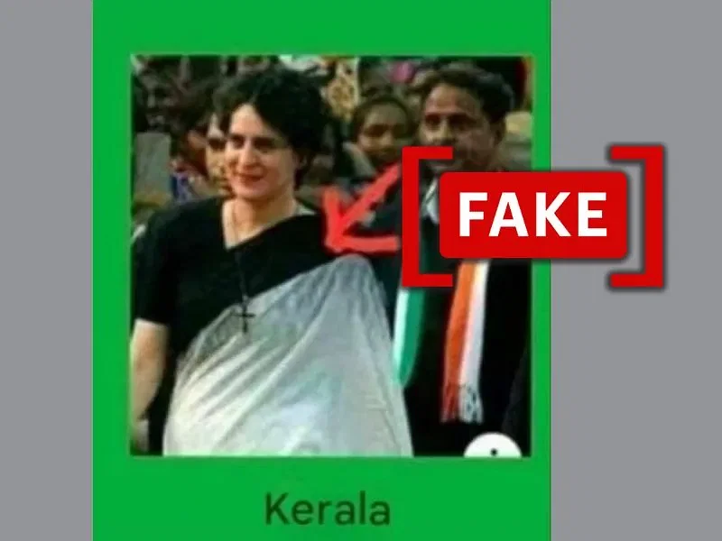 <div class="paragraphs"><p>Screenshot of a social media post claiming Priyanka Gandhi wore a Christian cross in Kerala.&nbsp;</p></div>