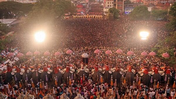 <div class="paragraphs"><p>Devotees during a procession of the Thrissur Pooram festival, in Thrissur last year, on April 30, 2023. </p></div>