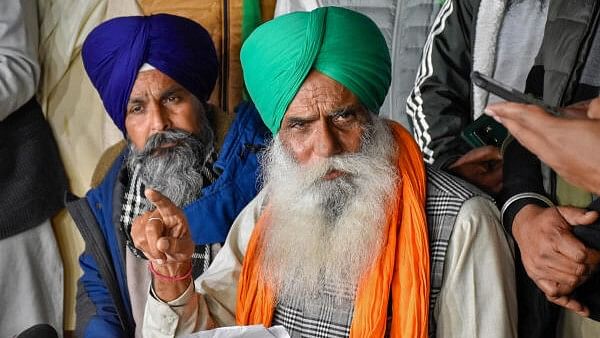 <div class="paragraphs"><p>Farmer leaders Sarwan Singh Pandher and Jagjit Singh Dallewal address the media at the Punjab-Haryana Shambhu border during the 'Delhi Chalo' protest march, in Patiala district.&nbsp;</p></div>