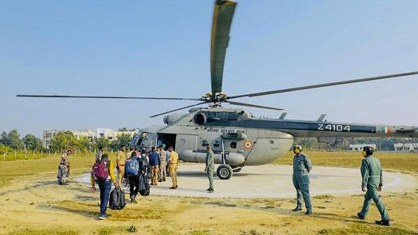 <div class="paragraphs"><p>Polling officials with EVMs and other election material board a helicopter to reach the Naxal-affected areas of Gadchiroli district ahead of Maharashtra Assembly elections.&nbsp;</p></div>