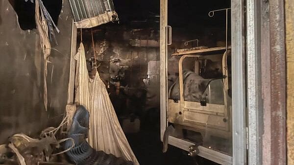 <div class="paragraphs"><p>Charred remains inside the Neonatal Intensive Care Unit (NICU) are seen after a fire at the Maharani Laxmi Bai Medical College, in Jhansi district, early Saturday.&nbsp;</p></div>