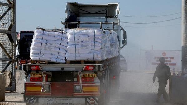 <div class="paragraphs"><p>A truck carries humanitarian aid destined for the Gaza Strip at the Kerem Shalom crossing in southern Israel.</p></div>