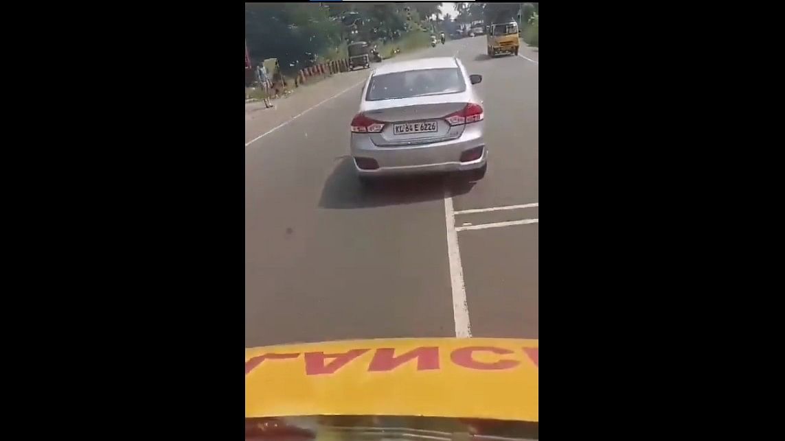 <div class="paragraphs"><p>A screengrab of the footage of the car blocking the ambulance.</p></div>