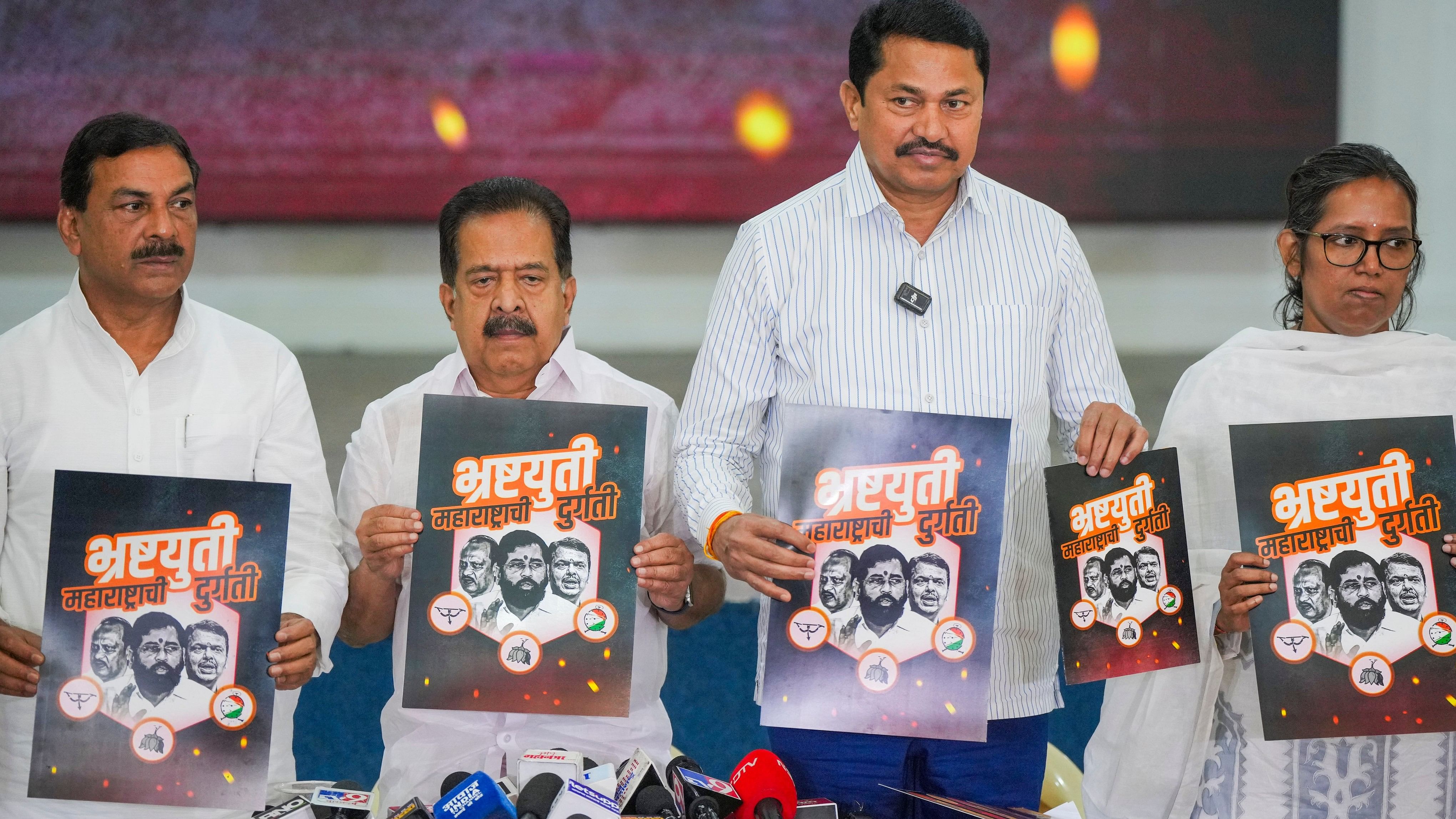 <div class="paragraphs"><p>Mumbai: Maharashtra Congress Incharge Ramesh Chennithala with State Congress President Nana Patole, Mumbai Congress President Varsha Gaikwad and Congress leader Naseem Khan during a press conference in Mumbai, Wednesday, Oct. 30, 2024.</p></div>