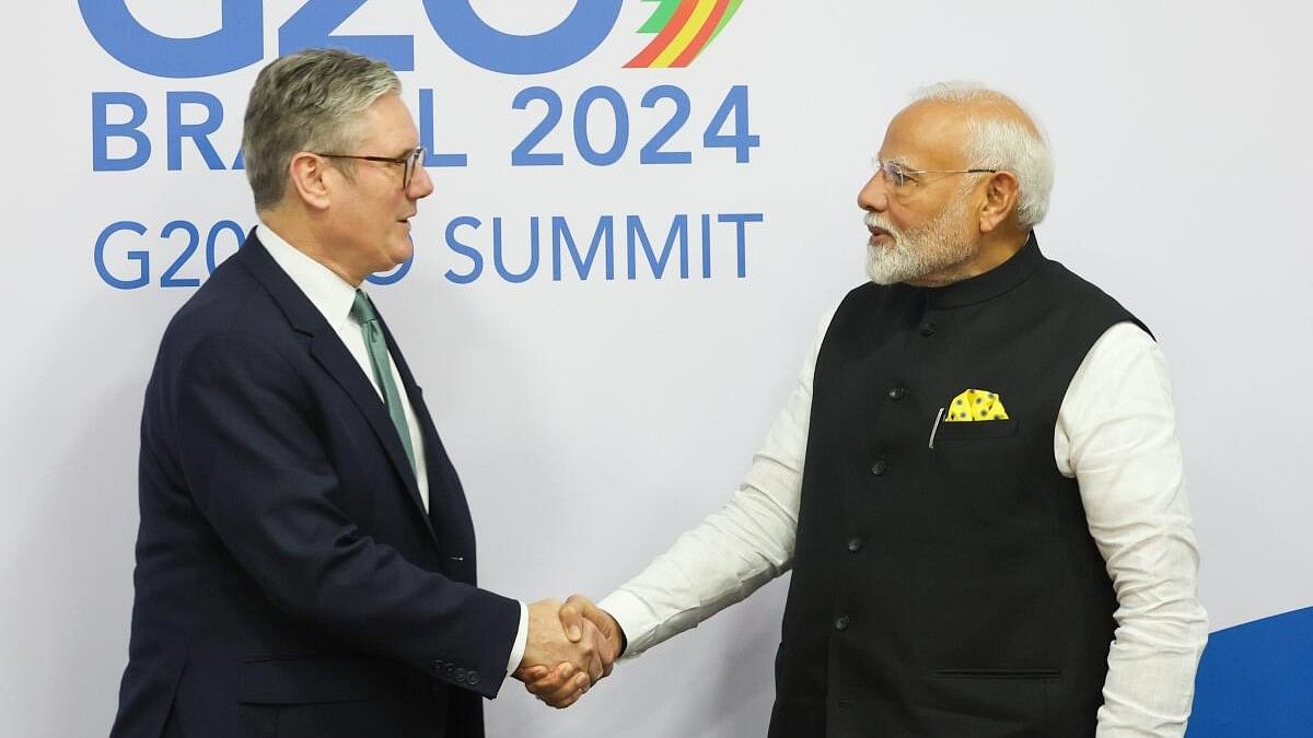 <div class="paragraphs"><p>Prime Minister Narendra Modi during a bilateral meeting with UK Prime Minister Keir Starmer Støre on the sidelines of the G20 Summit, in Rio de Janeiro, Monday, Nov. 18, 2024.</p></div>