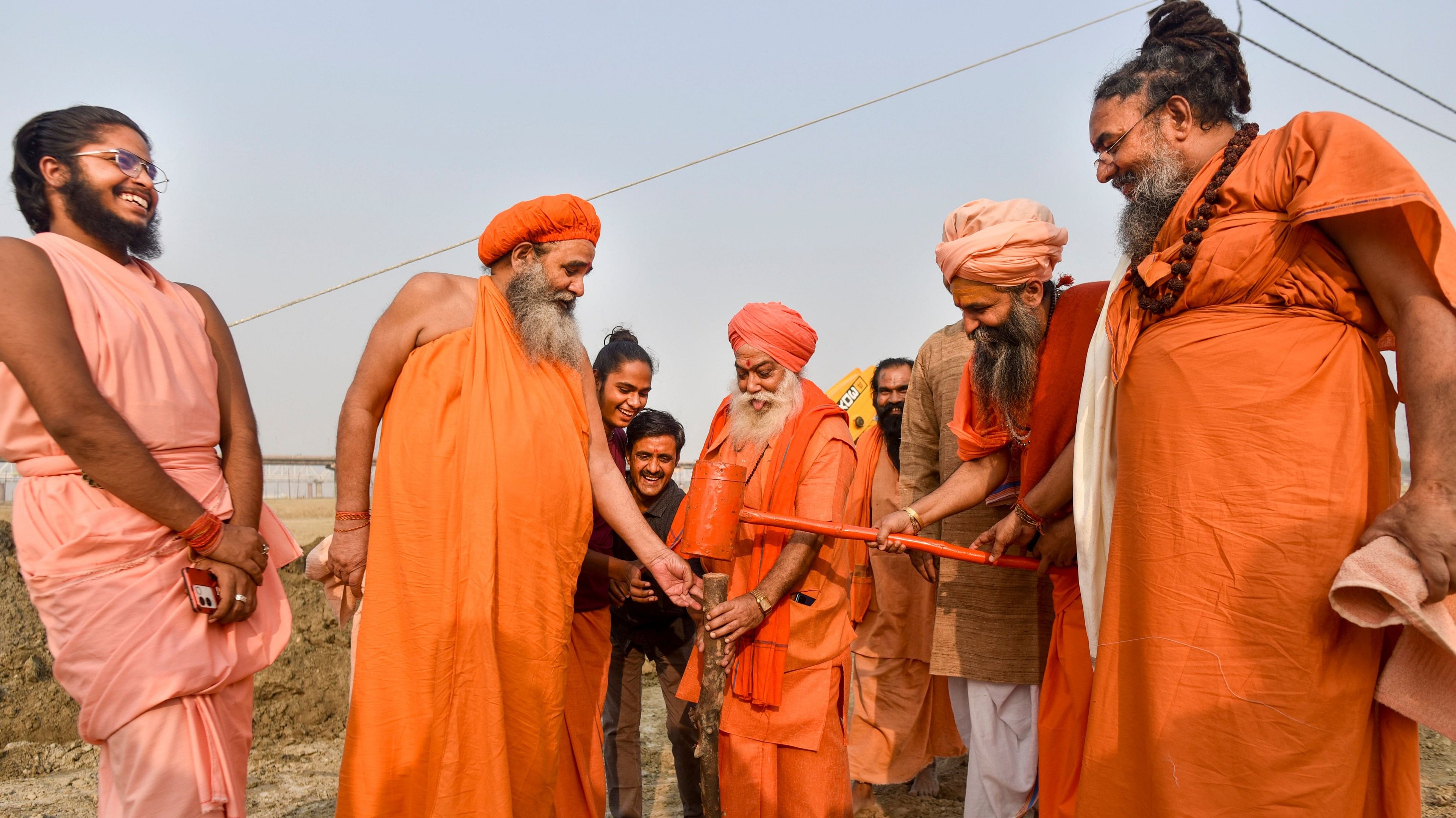 <div class="paragraphs"><p>Hindu monks during allotment of land for setting up tents for the upcoming Maha Kumbh Mela 2025, in Prayagraj, Monday, Nov. 18, 2024. </p></div>