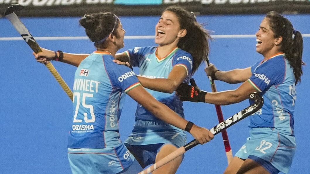 <div class="paragraphs"><p>India's Navneet Kaur, 25, celebrates after scoring a goal during the Women's Asian Champions Trophy 2024 semifinal hockey match between India and Japan, at Rajgir, in Nalanda district, Bihar, Tuesday, Nov. 19, 2024.</p></div>