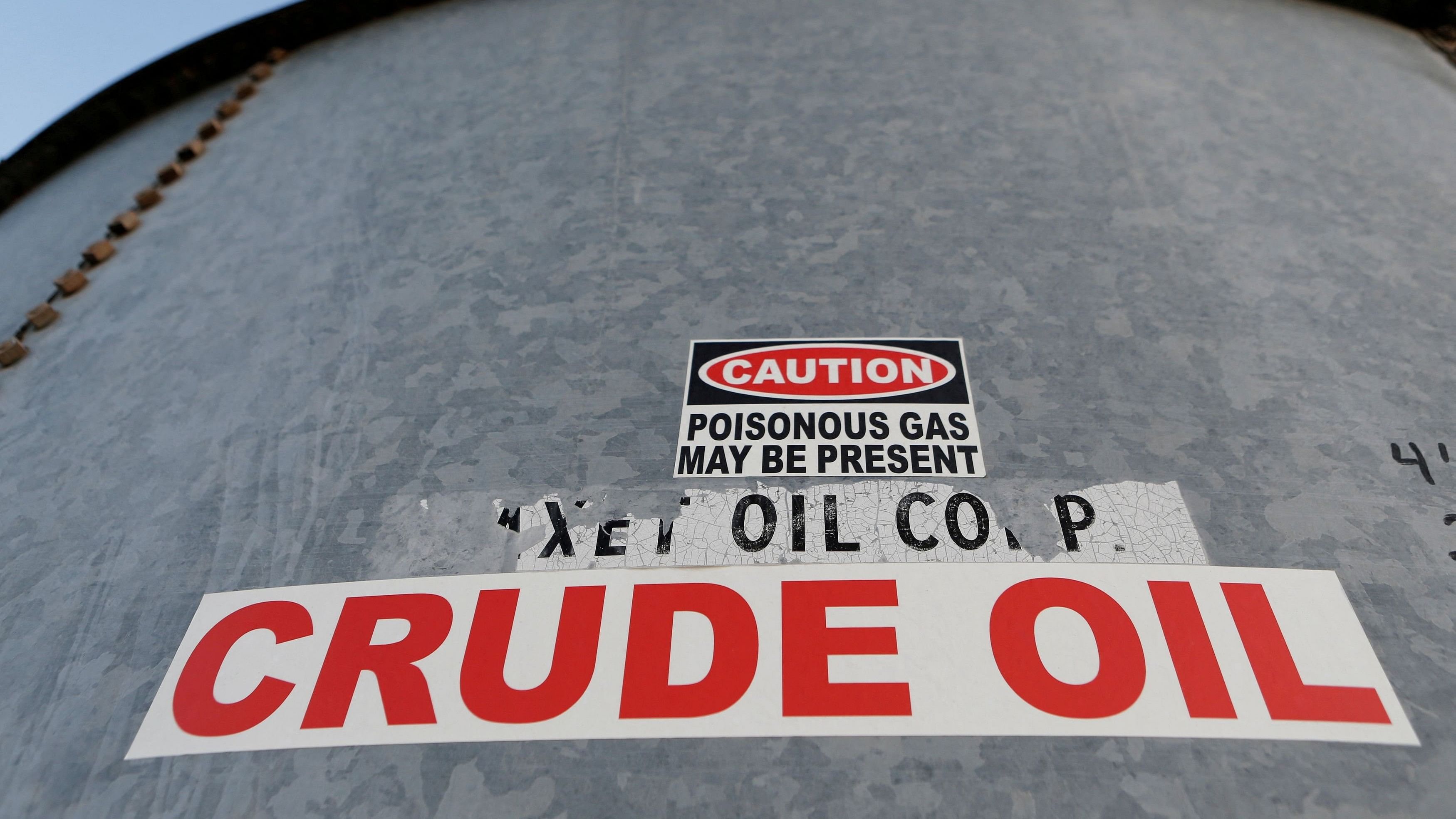 <div class="paragraphs"><p>FILE PHOTO: A sticker reads crude oil on the side of a storage tank. For representational purposes.</p></div>