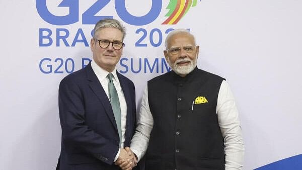 <div class="paragraphs"><p>Prime Minister Narendra Modi during a bilateral meeting with UK Prime Minister Keir Starmer on the sidelines of the G20 Summit, in Rio de Janeiro, Monday, November 18, 2024. </p></div>