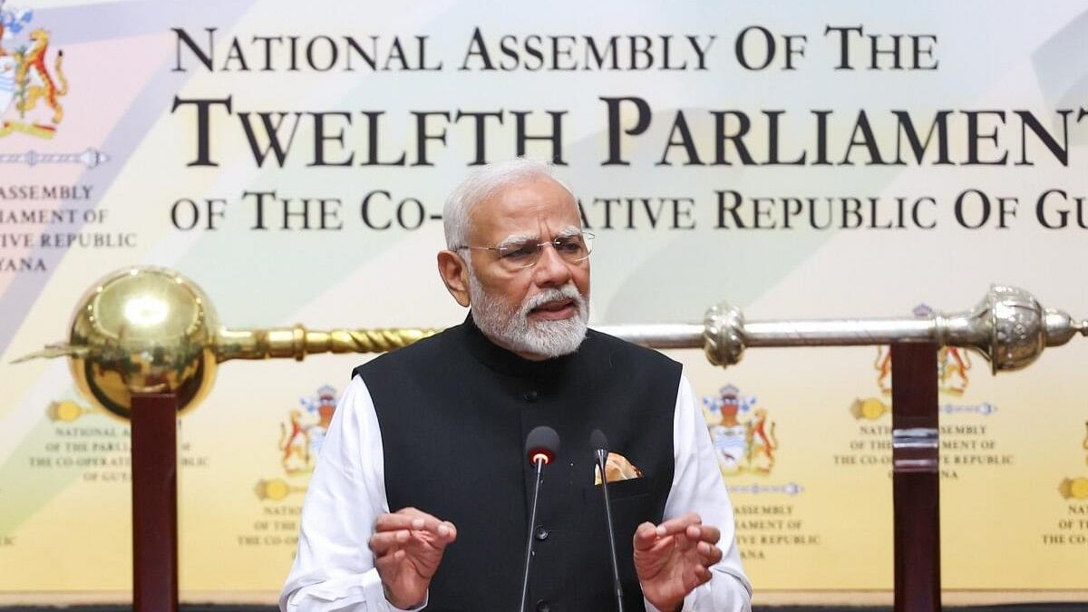 <div class="paragraphs"><p>Prime Minister Narendra Modi addresses the Special Session of the Parliament of Guyana, on Thursday, Nov. 21, 2024.</p></div>