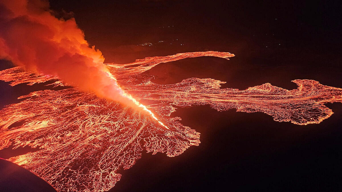 <div class="paragraphs"><p>Lava spurts and flows after the eruption of a volcano in the Reykjanes Peninsula near Grindavik, Iceland.</p></div>