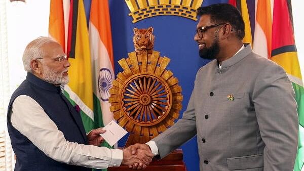 <div class="paragraphs"><p>Prime Minister Narendra Modi during a meeting with Guyanese President Mohamed Irfaan Ali, in Georgetown, Guyana, Thursday, November 21, 2024. </p></div>