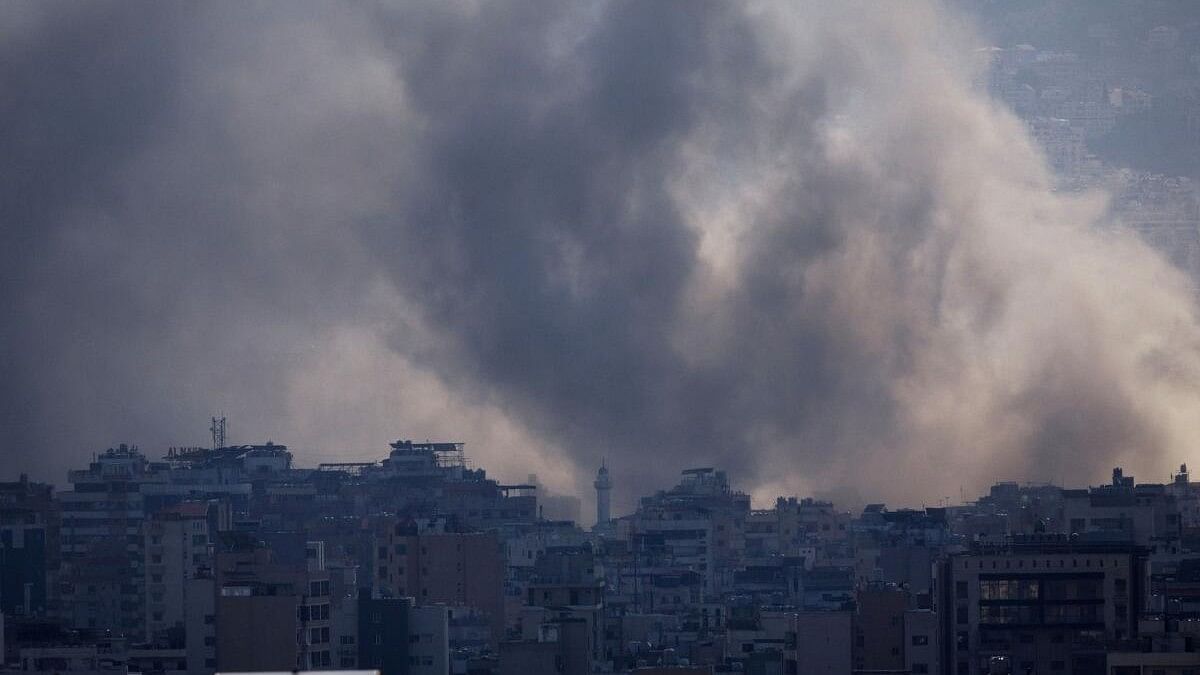 <div class="paragraphs"><p>Smoke rises from Beirut southern suburbs after an Israeli strike, amid the ongoing hostilities between Hezbollah and Israeli forces, as seen from Ashrafieh, Lebanon, November 21, 2024.</p></div>