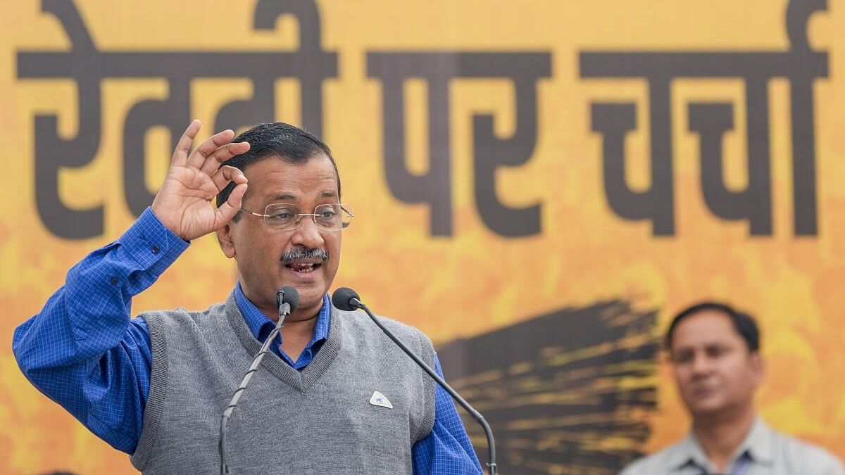 <div class="paragraphs"><p>Former Delhi chief minister and AAP National Convener Arvind Kejriwal addresses the gathering during the launch of 'Revdi Par Charcha' campaign ahead of Delhi Assembly elections</p></div>