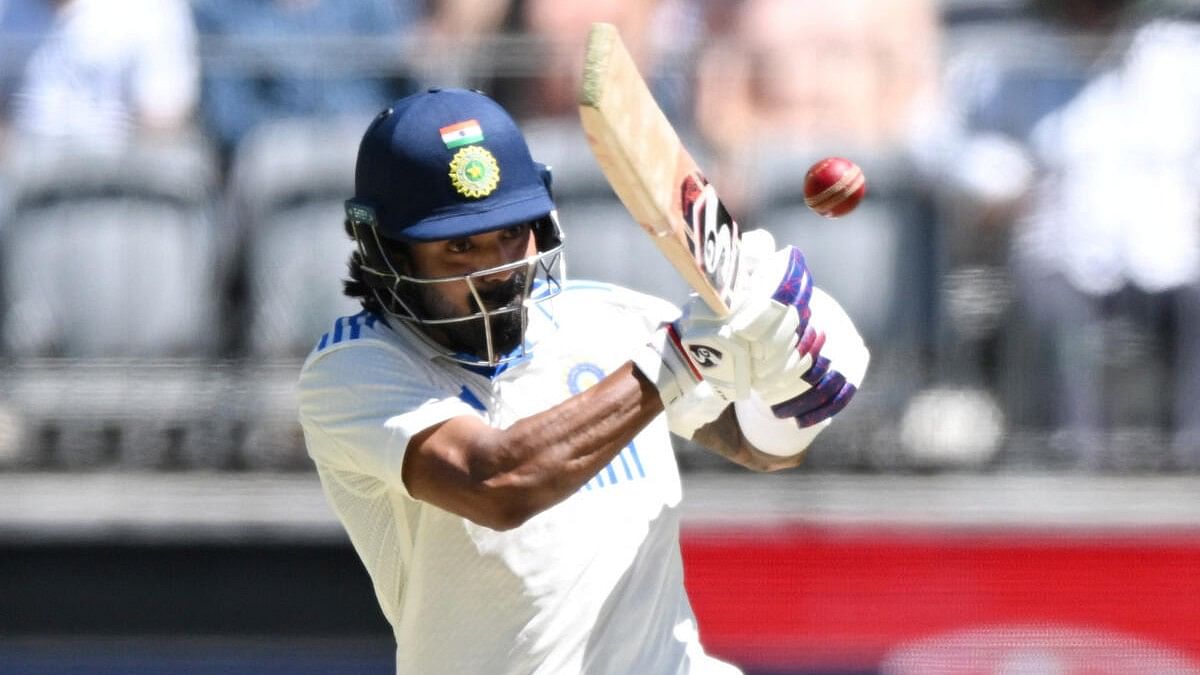 <div class="paragraphs"><p>KL Rahul plays a shot on the leg side during the second day of the Perth Test.&nbsp;</p></div>