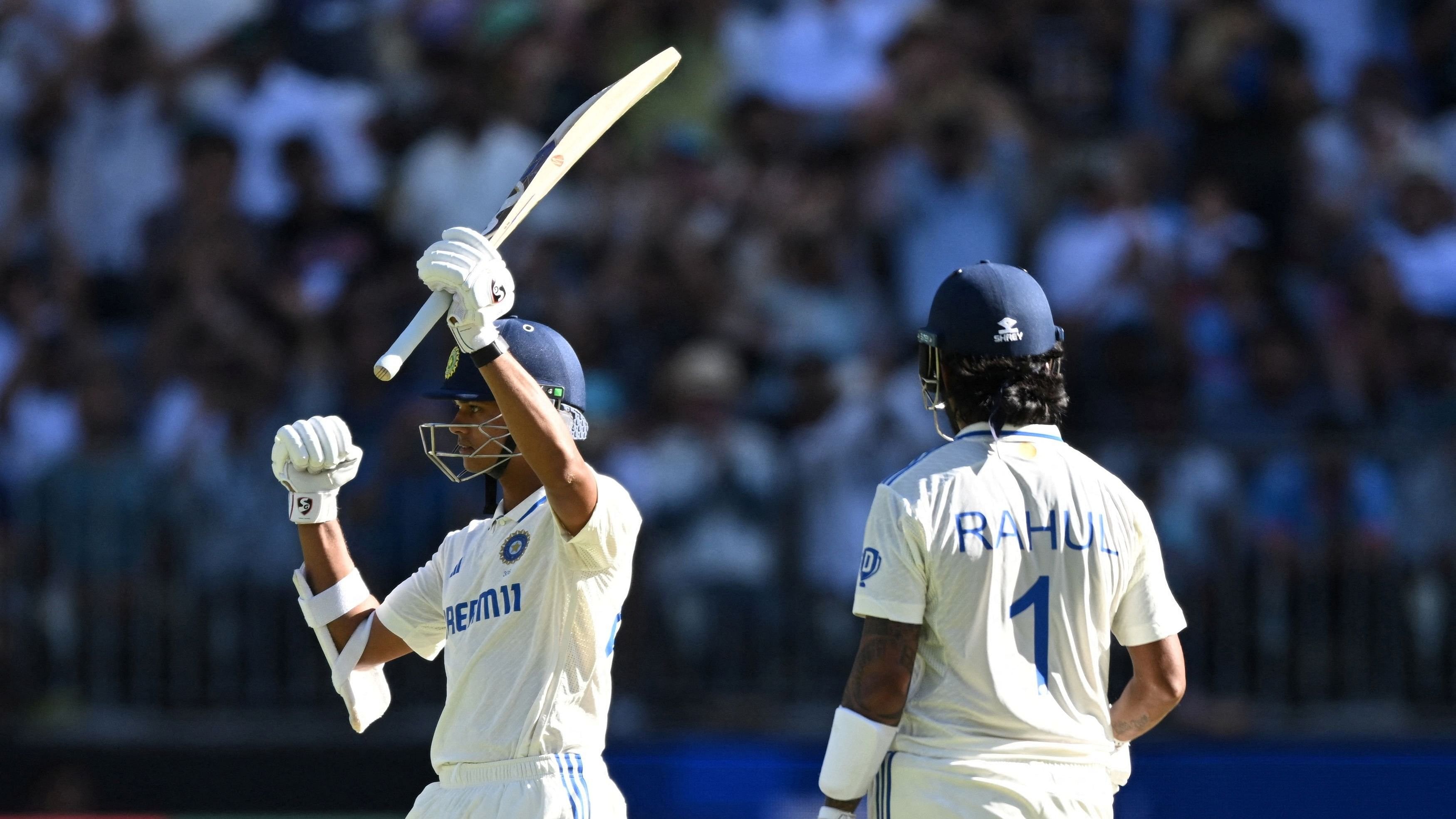 <div class="paragraphs"><p>First Test - Australia v India - Optus Stadium, Perth, Australia - November 23, 2024 India's Yashasvi Jaiswal celebrates after reaching his half century </p></div>