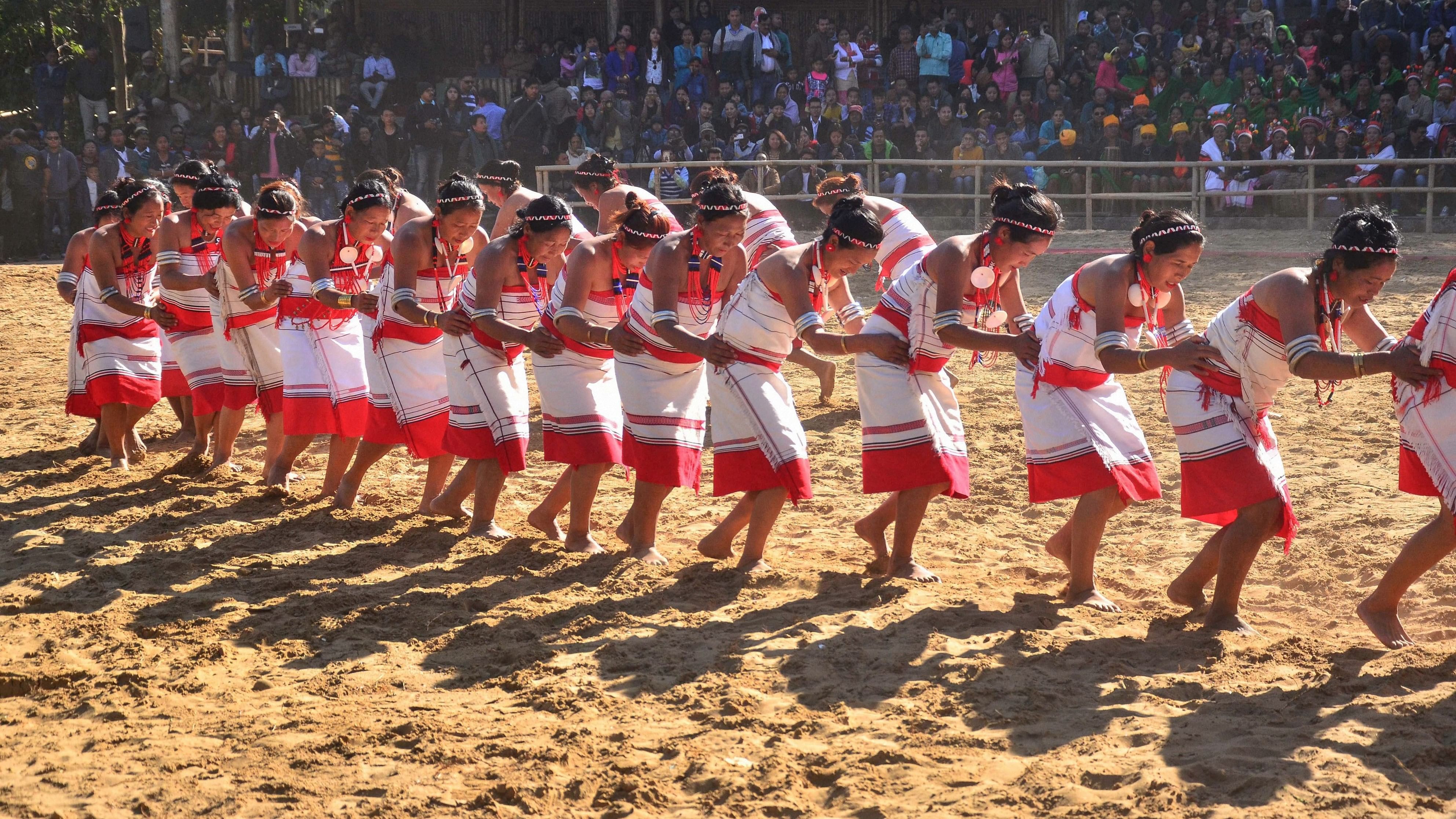 <div class="paragraphs"><p>Members of a Naga tribe perform during the Hornbill festival at village Kisama, near Kohima. </p></div>