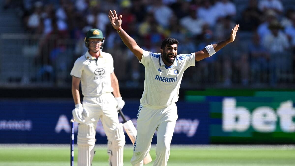 <div class="paragraphs"><p>India's Jasprit Bumrah appeals for the lbw wicket of Australia's Nathan McSweeney, awarded on review.</p></div>