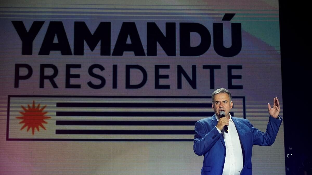 <div class="paragraphs"><p>Presidential candidate, Yamandu Orsi speaks on stage following early results of the presidential election run-off between Orsi and the candidate of the ruling conservative coalition Alvaro Delgado, in Montevideo, Uruguay November 24, 2024.</p></div>