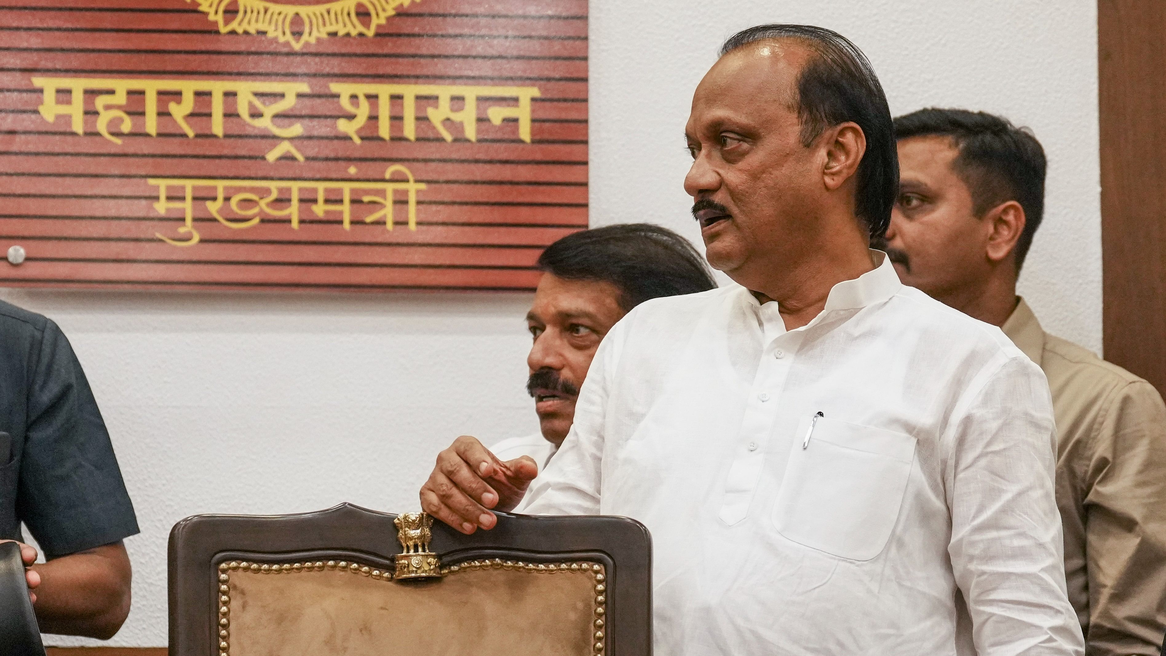 <div class="paragraphs"><p>Maharashtra Deputy Chief Minister and NCP leader Ajit Pawar during a press conference as the BJP-led Mahayuti alliance secures victory amid the counting of votes for the Maharashtra Assembly elections,</p></div>