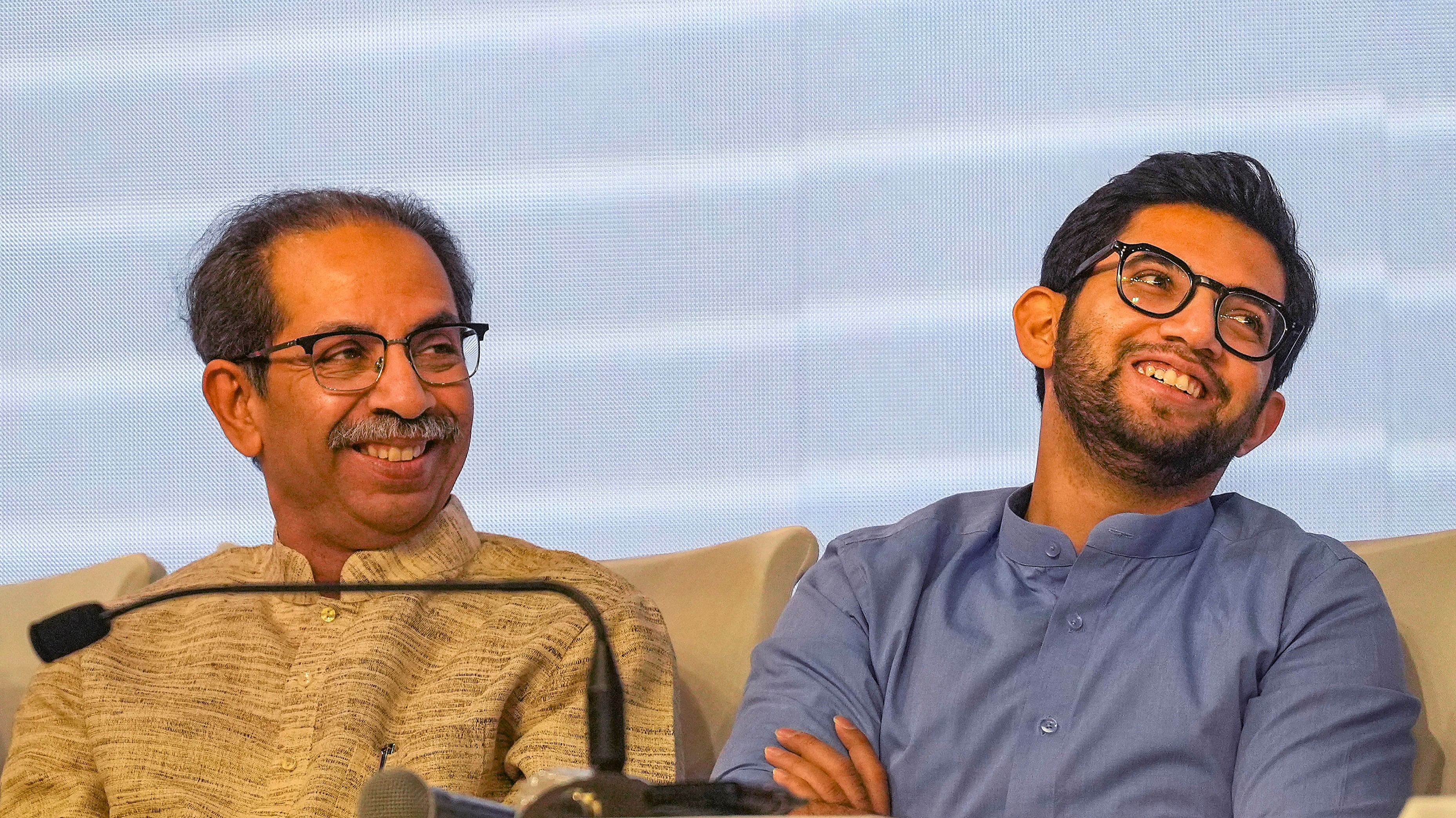 <div class="paragraphs"><p>Shiv Sena (UBT) chief Uddhav Thackeray with party leader Aaditya Thackeray </p></div>