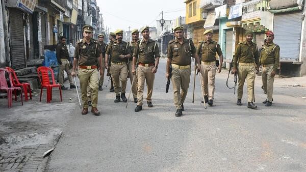 <div class="paragraphs"><p>Security personnel patrol the violence-hit area a day after clashes and stone pelting incidents over the survey of the Jama mosque, in Sambhal, Monday.&nbsp;</p></div>