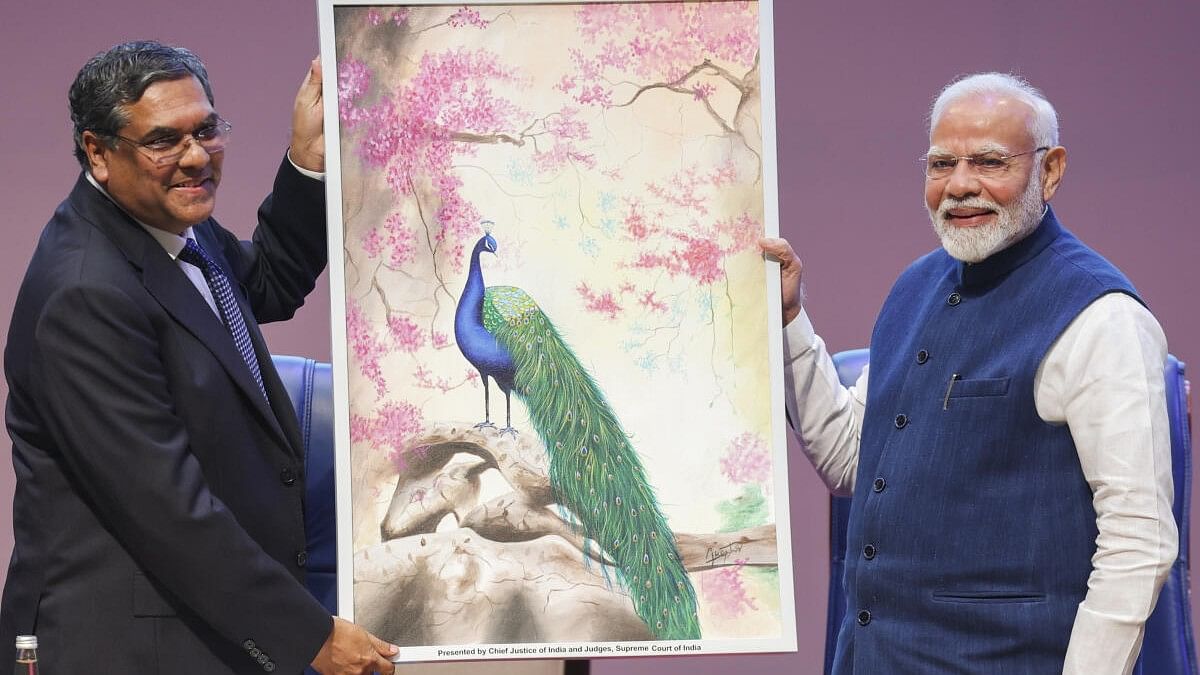 <div class="paragraphs"><p>Prime Minister Narendra Modi with Chief Justice of India Sanjiv Khanna during Constitution Day celebrations at the Supreme Court in New Delhi on Tuesday.&nbsp;</p></div>