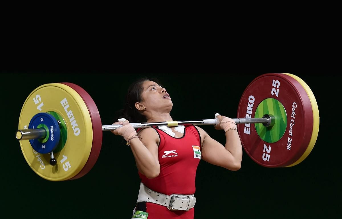 Indian weightlifter Sanjita Chanu competes in the women's 53kg weightlifting event during the Commonwealth Games 2018 in Gold Coast, on Friday. (PTI Photo)