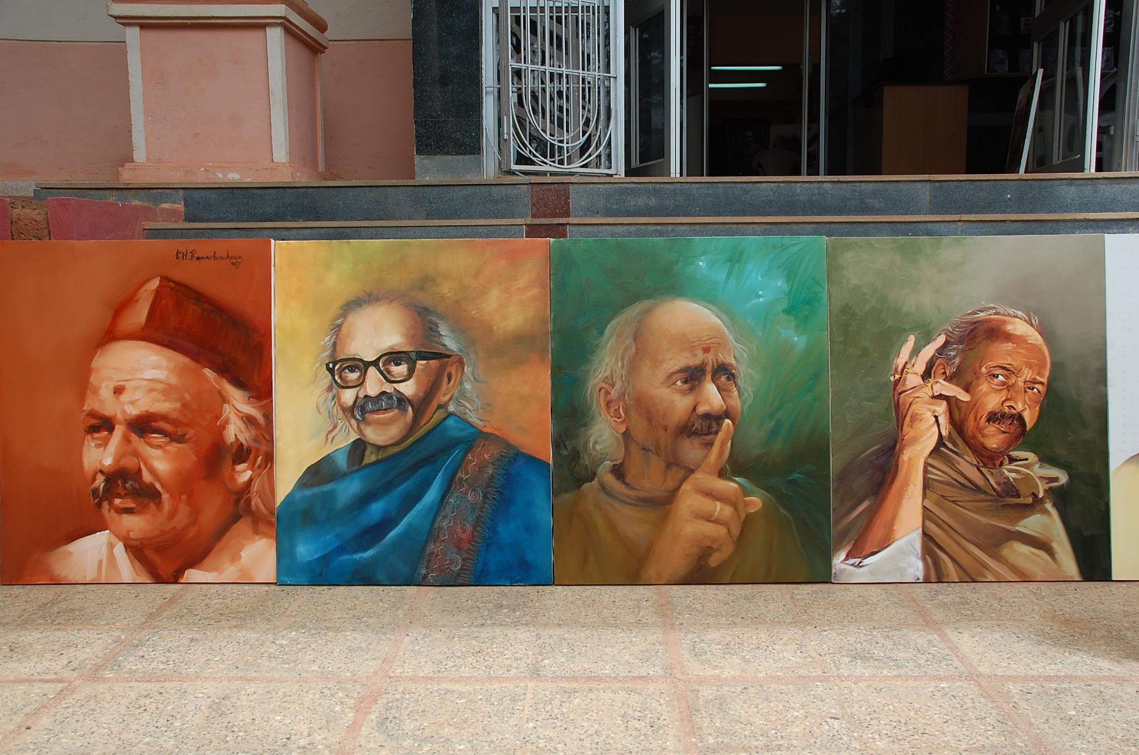 Paintings of Da Ra Bendre at bendre Bhavan in Dharwad. Artistes from all parts of the State had taken part in the three-day camp held when slain scholar M M Kalburgi was the chairman of Dr D R Bendre National Memorial Trust.