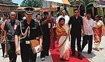 President Prathibha Patil coming out of Sringeri temple amidst tight security  on Sunday. DH Photo