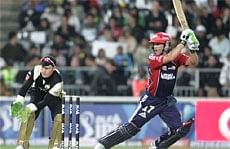Delhi Daredevils AB de Villiers plays a shot during the game against Kolkata Knight Riders at the I P L match in Johannesburg. AP