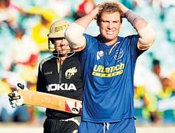Rajasthan skipper Shane Warne struggles to hide his disappointment. AFP