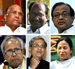 Top Row (L/R) Sharad Pawar, A.K. Antony, P. Chidambaram, Bottom Row (L/R) Pranab Mukherjee, S.M. Krishna, Mamata Banerjee. AFP