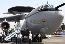 The induction ceremony of newly launched AWACS (Airborne Warning and Control System) by Indian Air Force, at Palam in New Delhi on Thursday. PTI