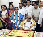 Tamil Nadu Chief Minister M Karunanidhi celebrating his 86th birthday in Chennai on Wednesday. PTI