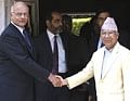 Foreign Secretary Shiv Shankar Menon with Nepal Prime Minister Madhav Kumar Nepal, at his residence in Katmandu on Saturday. AP