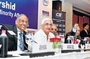For transparency: Minister for Corporate Affairs, Salman Khursheed (centre) briefing reporters at a CII function in New Delhi on Saturday.