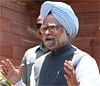 Prime Minister Manmohan Singh talks to the media after attending the presentation of the General Budget- 2009-10, at Parliament House on Monday. PTI