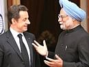 Prime Minister Manmohan Singh with French President Nicolas Sarkozy. File photo