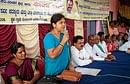 Zilla Panchayat  President B G Bharathi Srinivasagowda speaking after inaugurating various government facilities in Nandibattalu village.