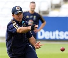 Australia's Ricky Ponting throws a ball during cricket net practice at Lord's cricket ground, London, Wednesday. AP