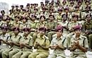 Home Guard recruits at the inauguration of the basic training camp organised at the Bangalore University Campus on Thursday. DH PHOTO