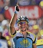 THE LEADER: Alberto Contador celebrates his stage win. AP