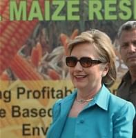 US Secretary of State Hillary Rodham Clinton during her tour to Indian Agricultural Research Institute Pusa in New Delhi. AP