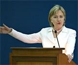 US Secretary of State Hillary Clinton  addresses an audience at Delhi University in New Delhi on Monday. AFP