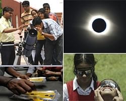 Combo picture of a total solar eclipse and the safest way to view the celestial event slated to occur Wednesday morning.