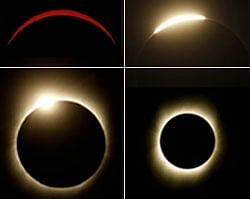 Different stages of the longest solar eclipse of the 21st century as seen in Varanasi on Wednesday.AP