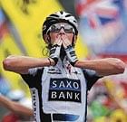 JUBILANT Frank Schleck celebrates after winning the 17th stage in Tour de France on Wednesday. AFP