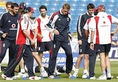 England's players are seen during a practice session at Headingley cricket ground in Leeds. AP