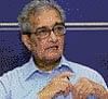 Nobel laureate Amartya Sen speaks at a meeting on Right to Food in New Delhi on Saturday. PTI